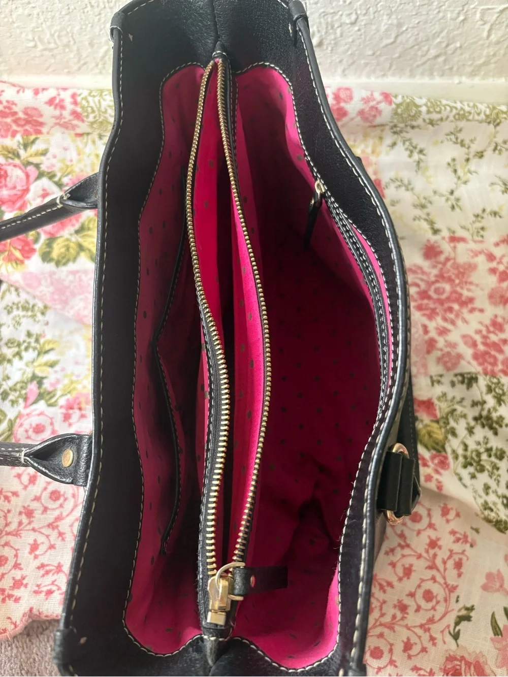 kate spade Black Pebbled Leather Satchel with Double Handles
